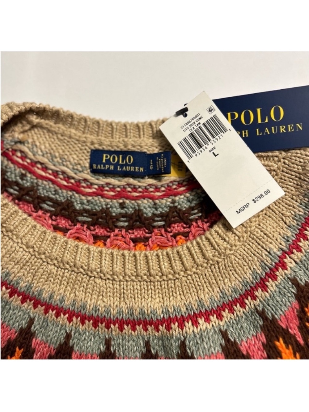 Polo Ralph Lauren Large Sweater Jacquard short sleeve cotton blend Crewneck NWTl - Picture 7 of 13